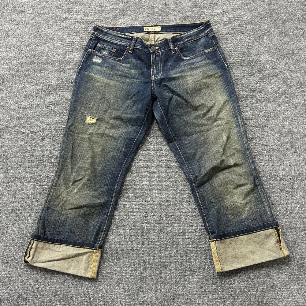 BKE Jeans Womens Size 31 Blue Star Cropped Distressed Cotton Denim USA Made